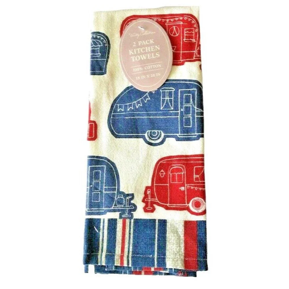 Camper Trailer Kitchen Dish Towels Beach Summer Cotton RV Camp 18x28